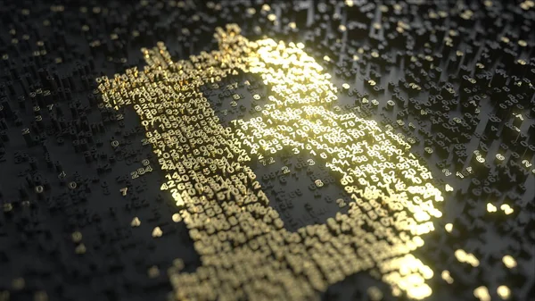 Bitcoin-Zeichen aus Goldzahlen. konzeptionelles 3D-Rendering — Stockfoto