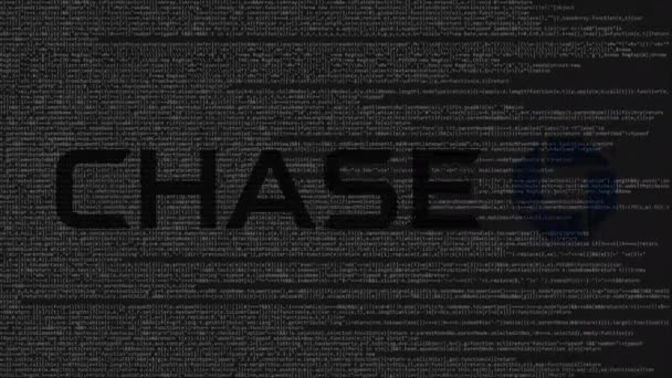 JPMorgan Chase Bank logo lavet af kildekode på computerskærmen. Redaktionel loopable animation – Stock-video