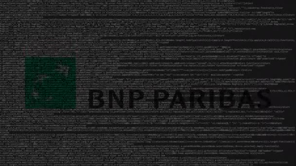 Bnp パリバのロゴはコンピューターの画面上のソース コードから成っています。編集の単発アニメ — ストック動画