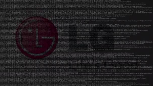 LG Group logo lavet af kildekode på computerskærmen. Redaktionel loopable animation – Stock-video