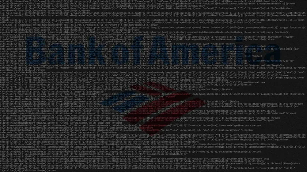 美国银行在电脑屏幕上用源代码制作的标识。编辑3d 渲染 — 图库照片