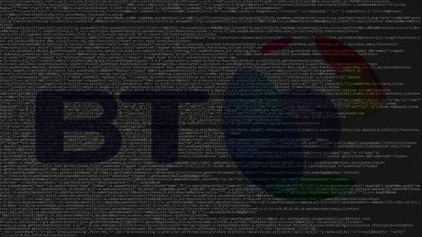 Λογότυπο του BT ομάδα αποτελείται από πηγαίο κώδικα στην οθόνη του υπολογιστή. Συντακτική 3d rendering — Φωτογραφία Αρχείου