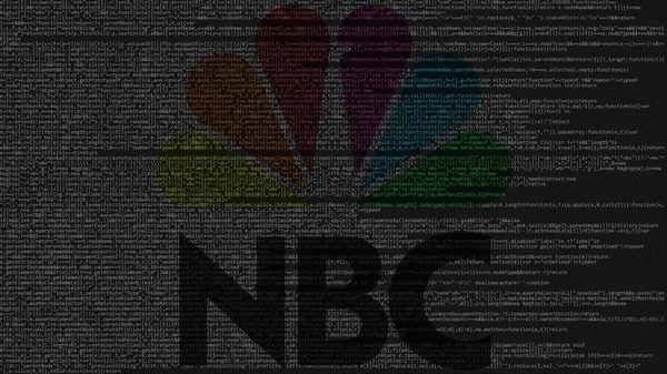 NBC logo made of source code on computer screen. Editorial 3D rendering — Stock Photo, Image