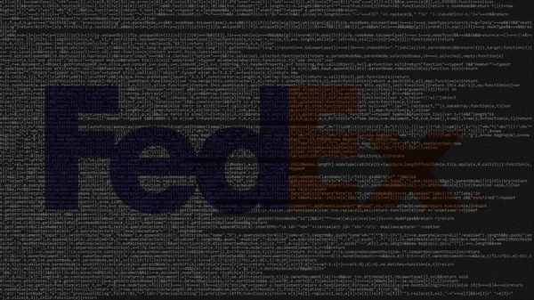 Λογότυπο FedEx από πηγαίο κώδικα στην οθόνη του υπολογιστή. Συντακτική 3d rendering — Φωτογραφία Αρχείου
