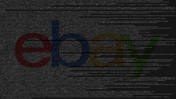 EBay Inc. logo vyrobené z zdrojový kód na obrazovce počítače. Úvodník 3d vykreslování — Stock fotografie