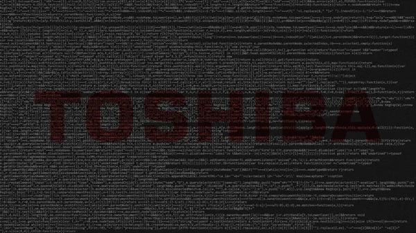 Toshiba Corporation λογότυπο κατασκευάζονται από πηγαίο κώδικα στην οθόνη του υπολογιστή. Συντακτική 3d rendering — Φωτογραφία Αρχείου