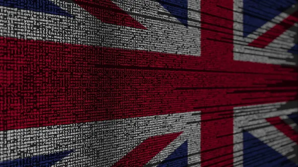 英国的节目代码和旗子。英国数字技术或编程相关的3d 渲染 — 图库照片