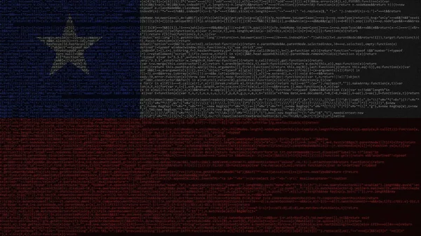 Källkod och flagga Chile. Chilenska digital teknik eller programmering med 3d-rendering — Stockfoto