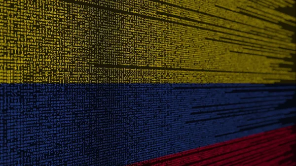 Κώδικα του προγράμματος και τη σημαία της Κολομβίας. Κολομβιανή ψηφιακή τεχνολογία ή προγραμματισμού που σχετίζονται με 3d rendering — Φωτογραφία Αρχείου