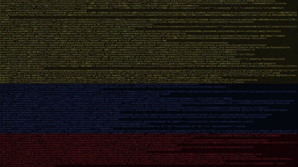 Quellcode und Flagge von Kolumbien. kolumbianische Digitaltechnologie oder programmierbezogene 3D-Darstellung — Stockfoto