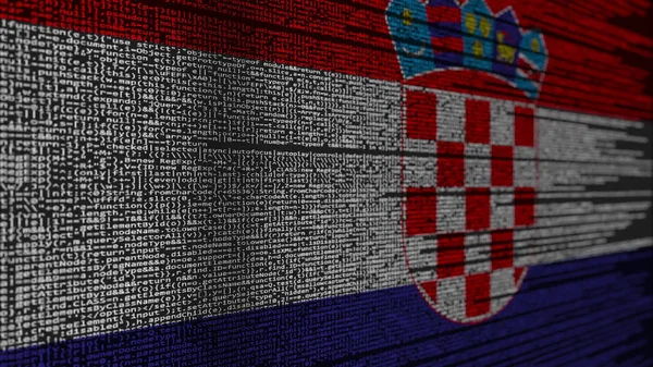 Programkod och Kroatiens flagga. Kroatiska digital teknik eller programmering med 3d-rendering — Stockfoto
