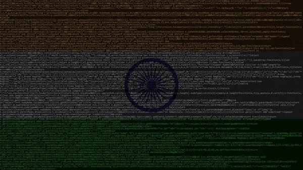 Codice sorgente e bandiera dell'India. Tecnologia digitale indiana o rendering 3D correlati alla programmazione — Foto Stock