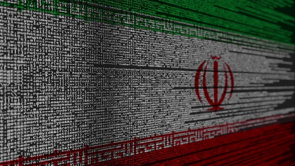 Programmcode und Flagge von iran. iranische Digitaltechnologie oder programmierbezogene 3D-Darstellung — Stockfoto