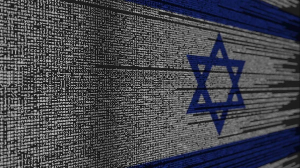 Programmacode en vlag van Israël. Israëlische digitale technologie of programmering gerelateerde 3D-rendering — Stockfoto