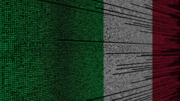 Codice del programma e bandiera dell'Italia. Tecnologia digitale italiana o rendering 3D correlato alla programmazione — Foto Stock