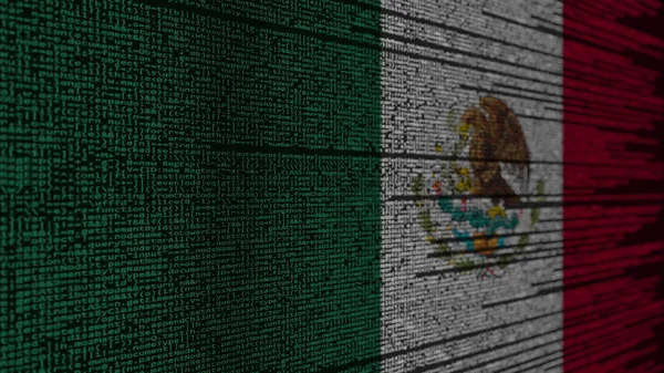 프로그램 코드를 멕시코의 국기. 멕시코 디지털 기술 이나 프로그래밍 관련 3d 렌더링 — 스톡 사진