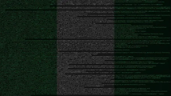 Código fonte e bandeira da Nigéria. Tecnologia digital nigeriana ou programação relacionada com a renderização 3D — Fotografia de Stock