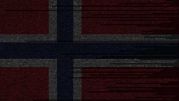 Källkod och Norges flagga. Norska digital teknik eller programmering med 3d-rendering — Stockfoto