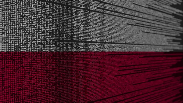 Program code and flag of Poland. Polish digital technology or programming related 3D rendering — Stock Photo, Image