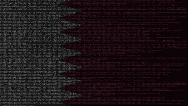 Πηγαίο κώδικα και τη σημαία του Κατάρ. Κατάρ ψηφιακή τεχνολογία ή προγραμματισμού που σχετίζονται με 3d rendering — Φωτογραφία Αρχείου
