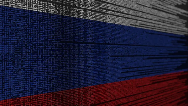 Program code and flag of Russia. Russian digital technology or programming related 3D rendering — Stock Photo, Image