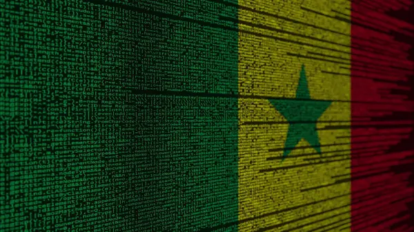 Código del programa y bandera de Senegal. Tecnología digital senegalesa o renderización 3D relacionada con la programación — Foto de Stock
