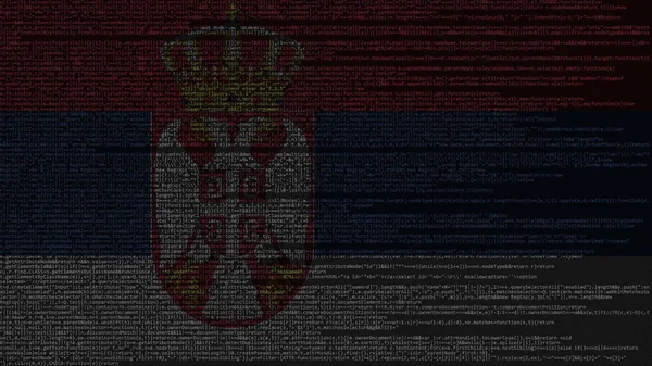 Kod źródłowy i flaga Serbii. Programowania lub serbski cyfrowych technologii związanych z renderowania 3d — Zdjęcie stockowe