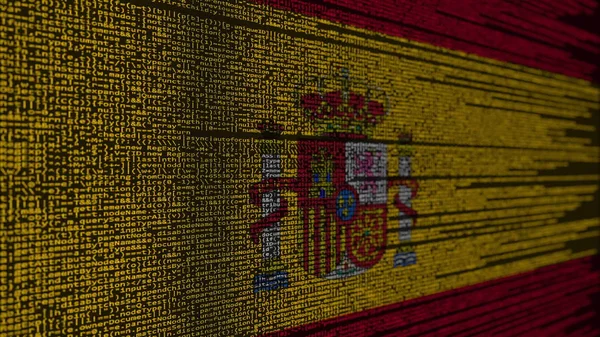 Програмний код і прапор Іспанії. Іспанська цифрових технологій або програмування пов'язані 3d-рендерінг — стокове фото