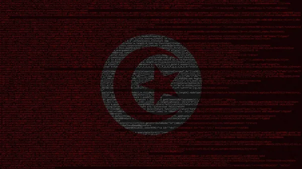 ソース コードおよびチュニジアの国旗。チュニジアのデジタル技術やプログラミング関連の 3 d レンダリング — ストック写真
