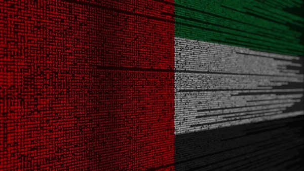 Программный код и флаг ОАЭ. Цифровые технологии ОАЭ или связанные с программированием 3D рендеринг — стоковое фото