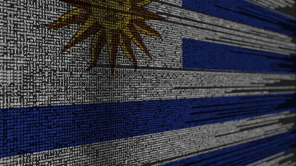 A program a kód és Uruguay zászlaja. Uruguayi digitális technológia vagy a kapcsolódó 3d-leképezést programozás — Stock Fotó