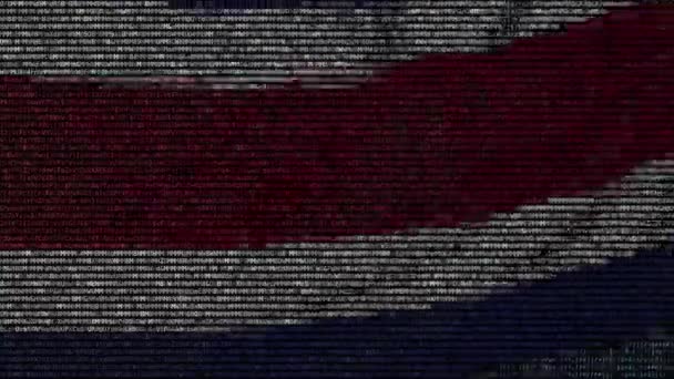 Drapeau agitant du Costa Rica fait de symboles de texte sur un écran d'ordinateur. Animation conceptuelle en boucle — Video