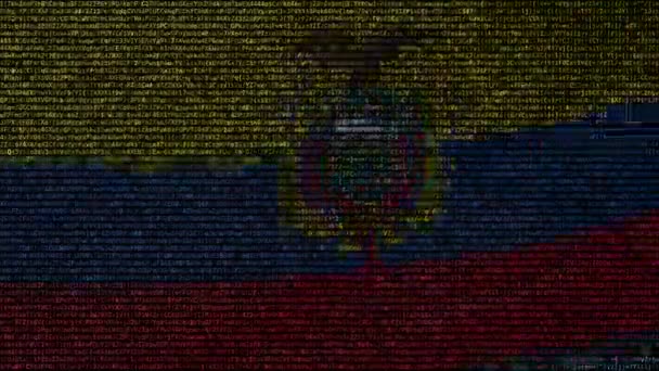 Bandera ondeante de Ecuador hecha de símbolos de texto en una pantalla de computadora. Animación conceptual loopable — Vídeo de stock