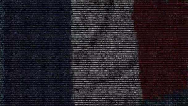Ondeando la bandera de Francia hecha de símbolos de texto en una pantalla de ordenador. Animación conceptual loopable — Vídeo de stock