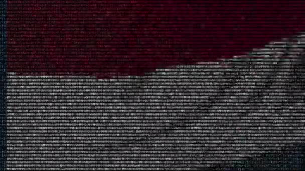 Zwaaien vlag van Indonesië gemaakt van tekstsymbolen op een computerscherm. Conceptuele loopbare animatie — Stockvideo