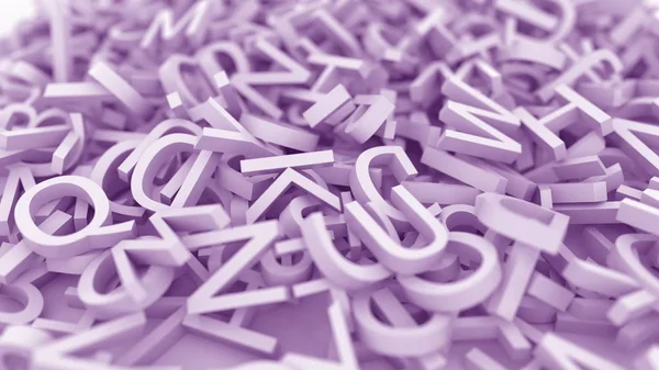 Viele lila Buchstaben. konzeptionelles 3D-Rendering — Stockfoto