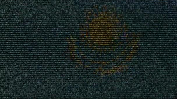 Waving flag of Kazakhstan made of text symbols on a computer screen. Conceptual loopable animation — Stock Video