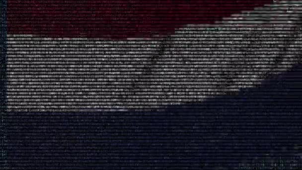 Viftande flagga Sverige gjord av textsymboler på en datorskärm. Konceptuell loopable animation — Stockvideo