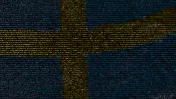 Waving flag of Sweden made of text symbols on a computer screen. Conceptual loopable animation — Stock Video