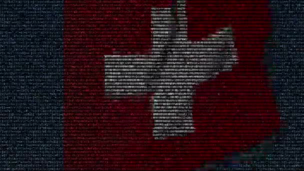 Viftande flagga Sverige gjord av textsymboler på en datorskärm. Konceptuell loopable animation — Stockvideo