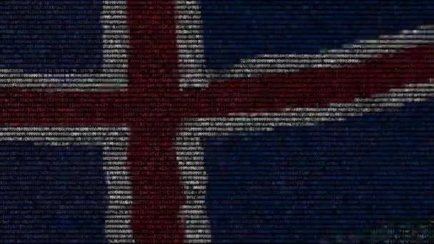 Waving flag of Iceland made of text symbols on a computer screen. Conceptual loopable animation — Stock Video