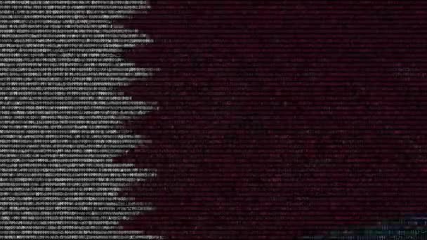 Sventolando bandiera del Qatar fatta di simboli di testo su uno schermo del computer. Animazione concettuale loop — Video Stock