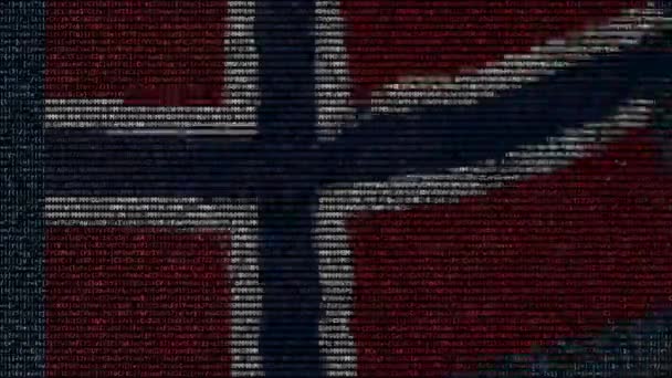 Waving flag of Norway made of text symbols on a computer screen. Conceptual loopable animation — Stock Video