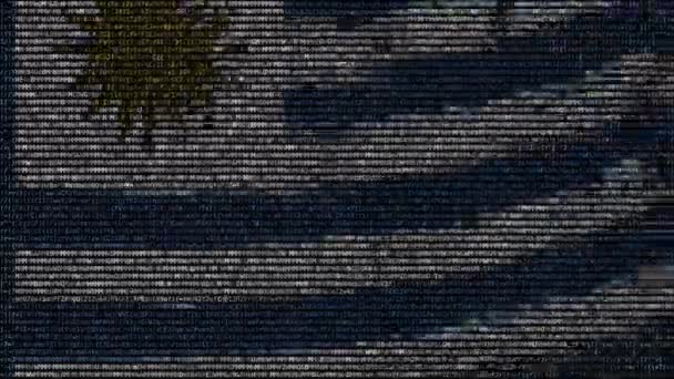 Drapeau agitant de l'Uruguay fait de symboles de texte sur un écran d'ordinateur. Animation conceptuelle en boucle — Video