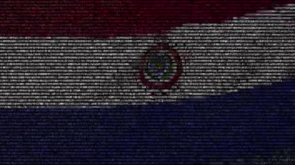 Viftande flagga Paraguay gjorde av textsymboler på en datorskärm. Konceptuell loopable animation — Stockvideo