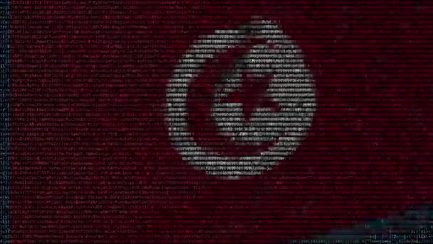Ondeando la bandera de Túnez hecha de símbolos de texto en una pantalla de computadora. Animación conceptual loopable — Vídeos de Stock