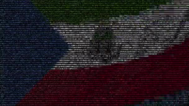 Ondeando la bandera de Guinea Ecuatorial hecha de símbolos de texto en una pantalla de computadora. Animación conceptual loopable — Vídeo de stock