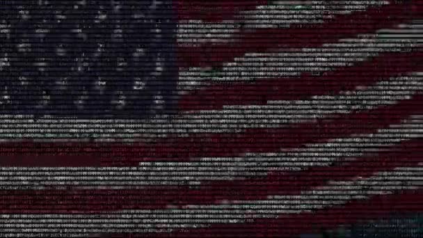 コンピューターの画面上のテキスト シンボルの作ったアメリカ合衆国の旗を振っています。概念の単発アニメ — ストック動画