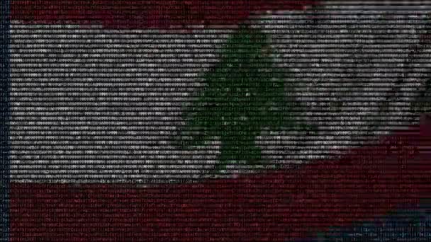 Vlag van Libanon zwaaien gemaakt van tekstsymbolen op een computerscherm. Conceptuele loopbare animatie — Stockvideo