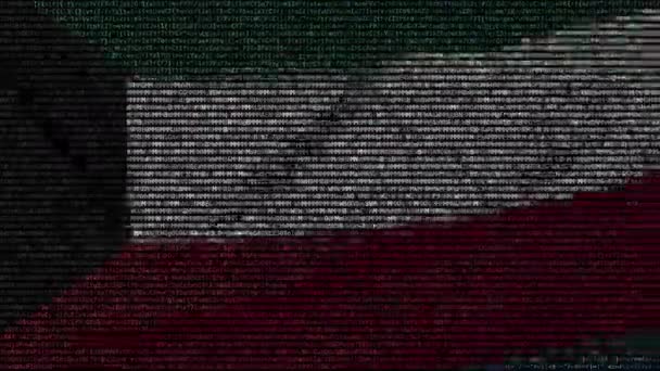 Kuvait zászlaja integetett készült szöveg a szimbólumok a számítógép képernyőjén. Fogalmi loopable animáció — Stock videók